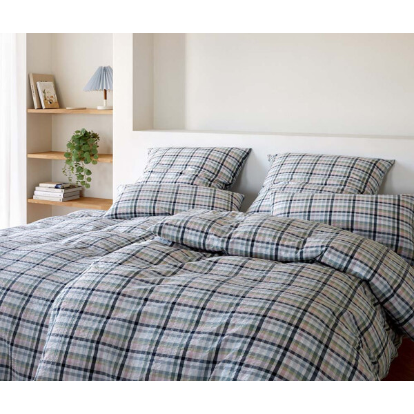 Elegante Web-Seersucker Bettwäsche Gudhjem rauchblau 155x200 + 80x80