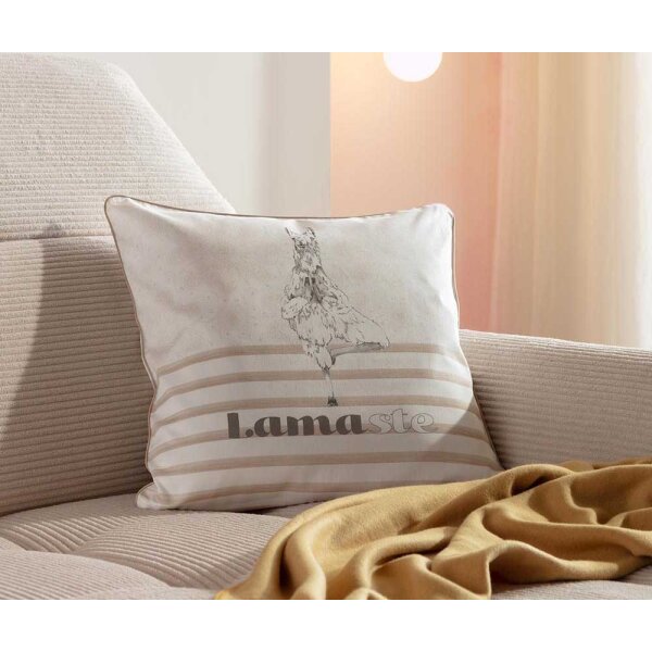 Estella Mako Satin Kissenhülle Lamaste I Natur I 50x50cm